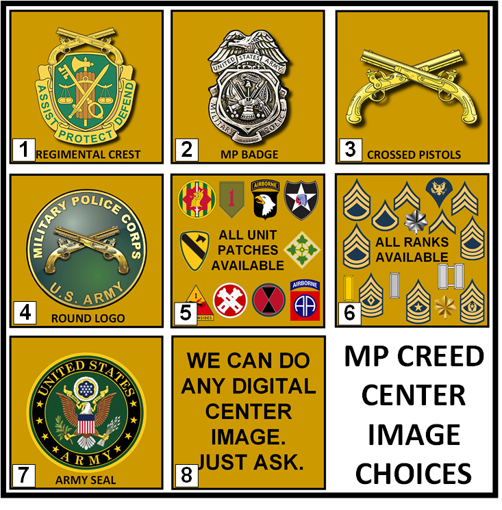 MC-NICE: ARMY Military Police MP Creed ALL UNITS PERSONALIZED