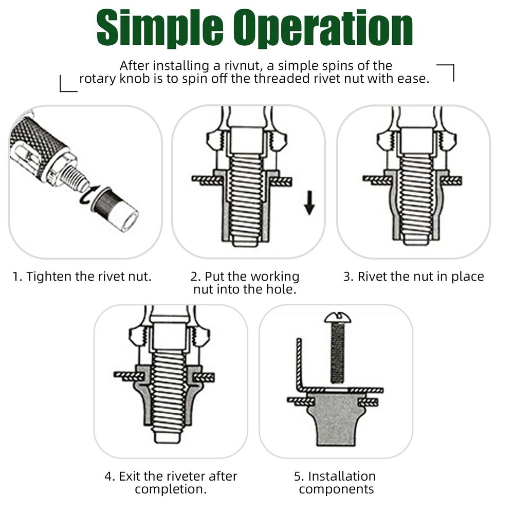 240pcs Rivet Gun Kit Rivnut Thread Setting Tool Nut Setter NutSert Metric SAE