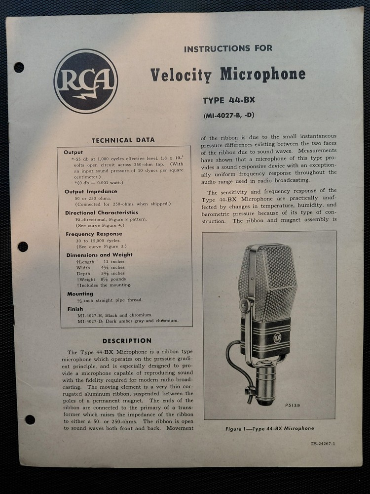 RCA 44 Microphone original RCA technical document
