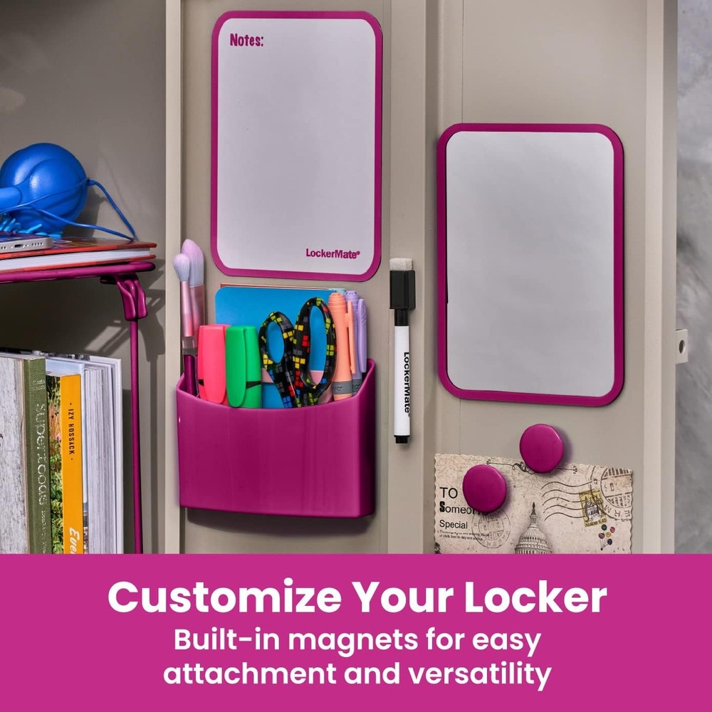7-Piece Locker Organizer Kit, Includes Locker Shelf, Mirror, Whiteboard,, Pink