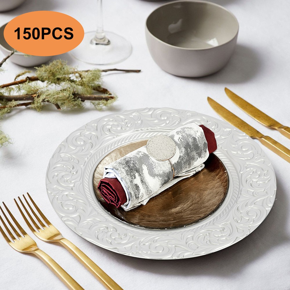 150pcs Plates Set, Silver Round Plates with Patterns, Reusable, for Restaurant