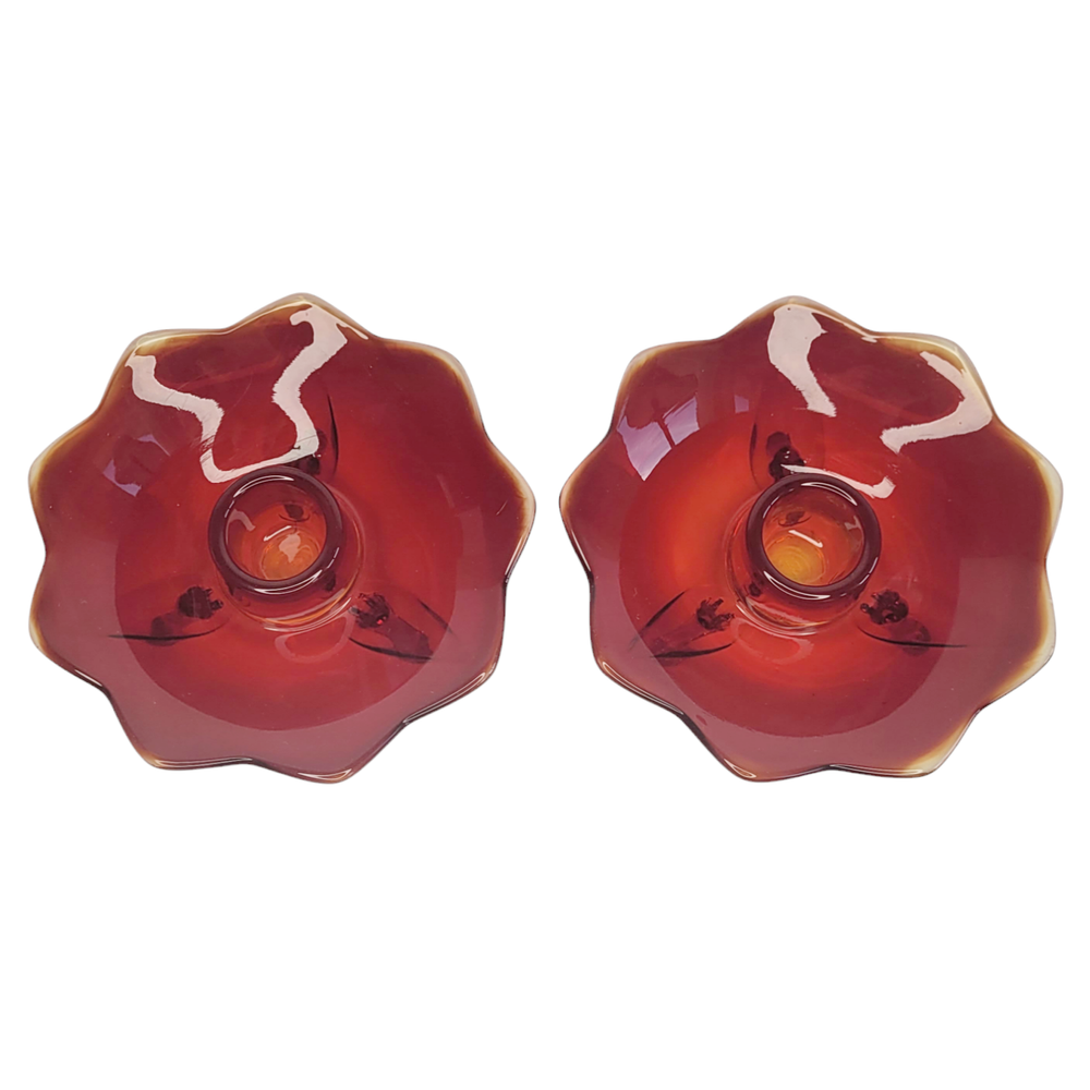 Fenton Glass #848 Ruby Red Single Light Candleholder Pair