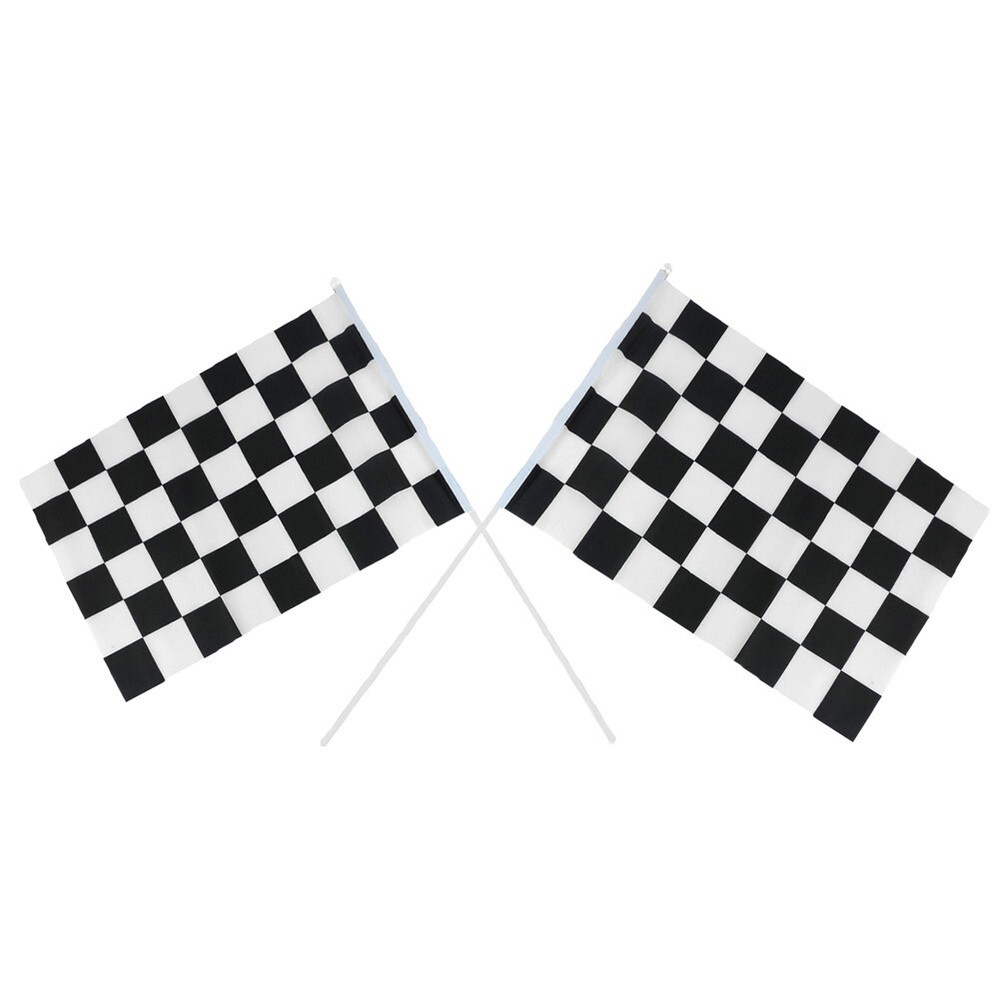Two (2) Checkered Black & White Cloth Racing Flags