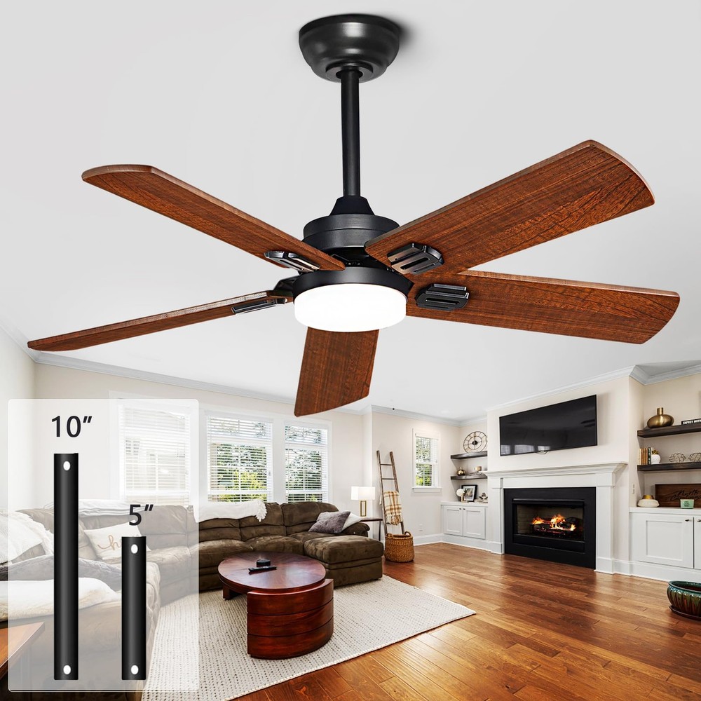 42" Lighted Ceiling Fan, Solid Wood Ceiling Fan, with Remote Control and DC M...