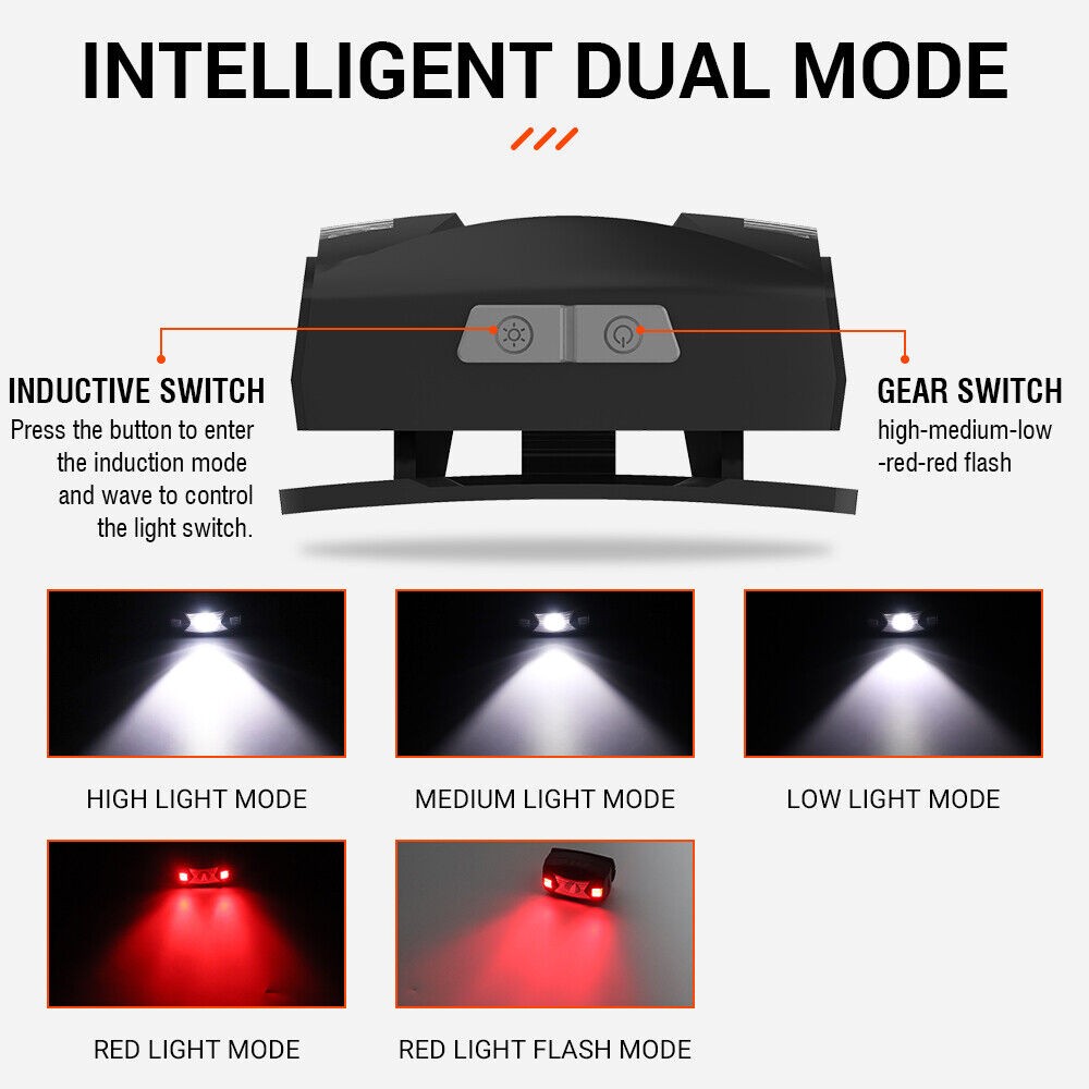 USB Rechargeable LED Headlamp Flashlight Headlight Head Torch Waterproof Sensor