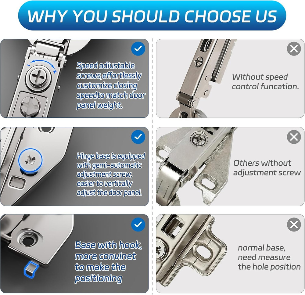 60 Soft Close Cabinet Hinges - 4D Adjustable with Speed Control, 60 Pack