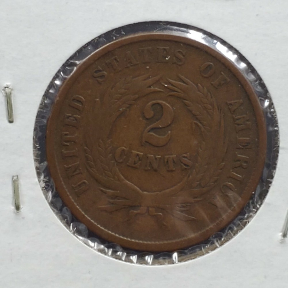 1865 2C Two Cent Copper Coin Piece Choice Fine / VF Circulated
