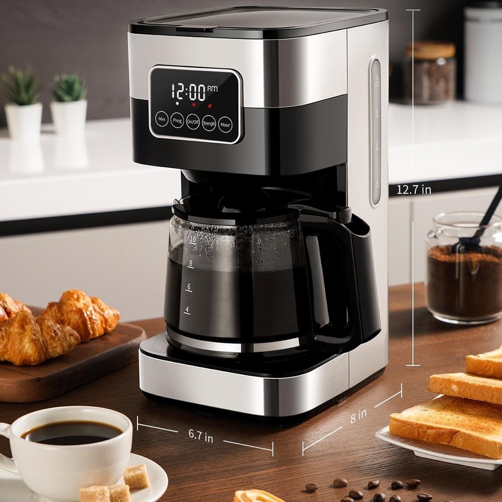 Programmable 10-Cup Drip Coffee Maker Touch Screen Black Stainless Steel Brews