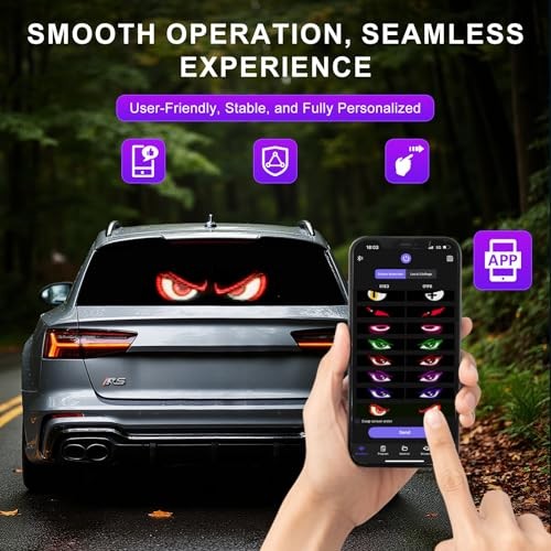 2 Pack LED Eyes for Car Windshield 14.56"x3.62", Programmable Animated Black