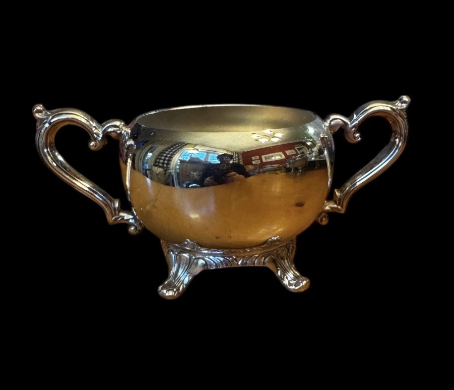 Vintage Silverplate Sugar Bowl Double Handle Footed Open Sugar Dish