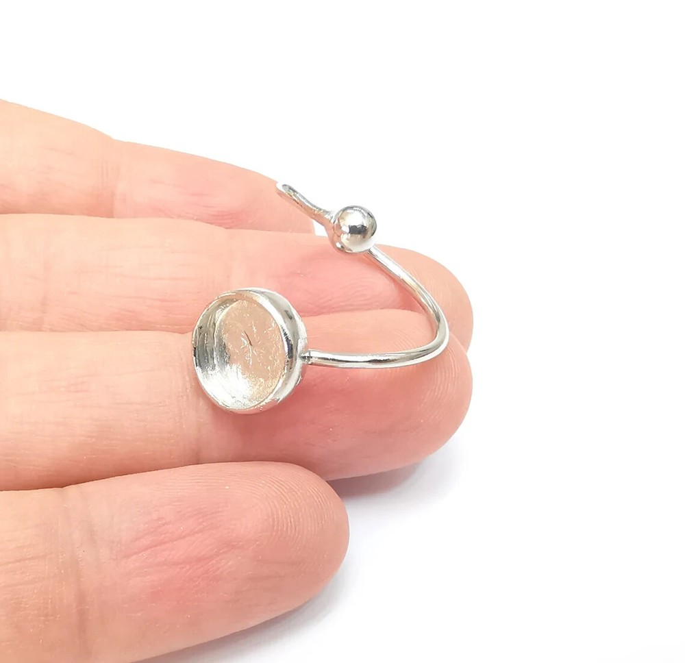 Shiny Silver Rod and Round Ring Setting, Cabochon Blank, Resin Bezel, Ring