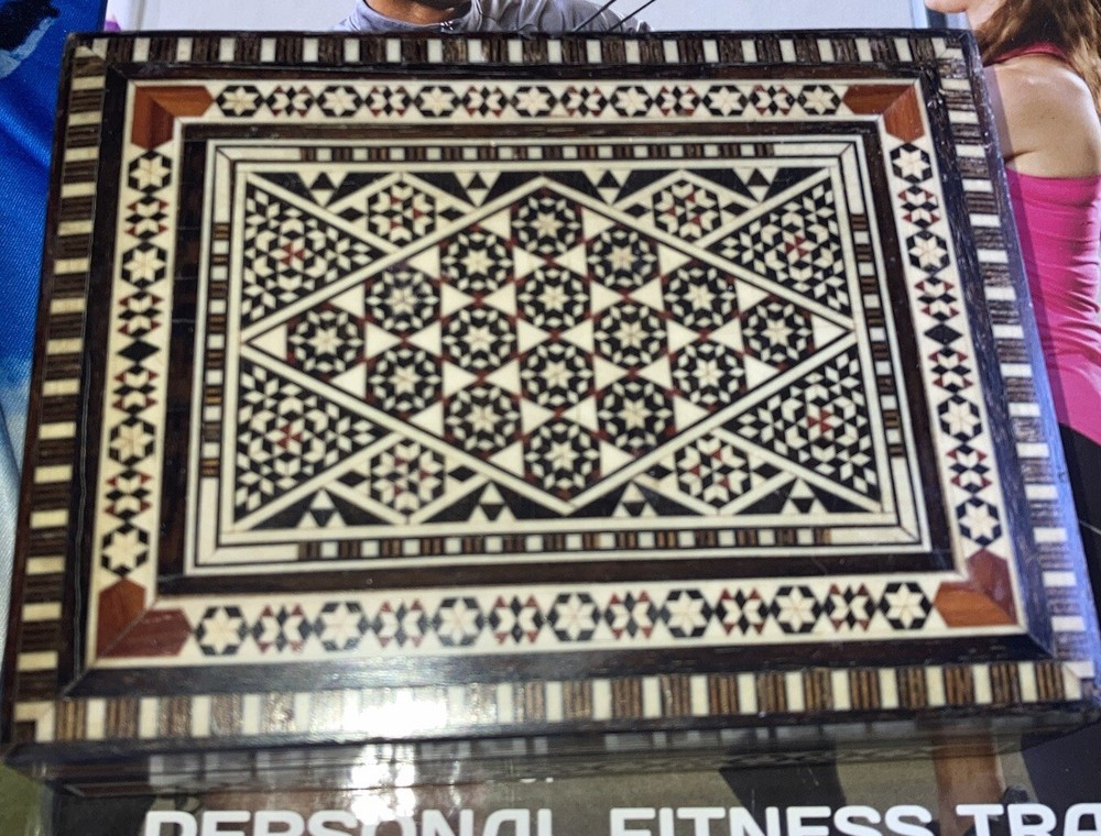 Middle Eastern mosaic box with inlay