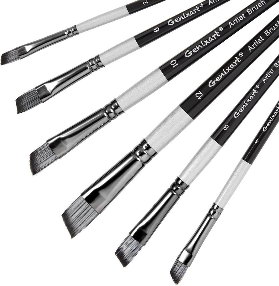 Angular Paint Brushes Set, 6 Pcs Angled Paintbrushes for Acrylic Angle, Black