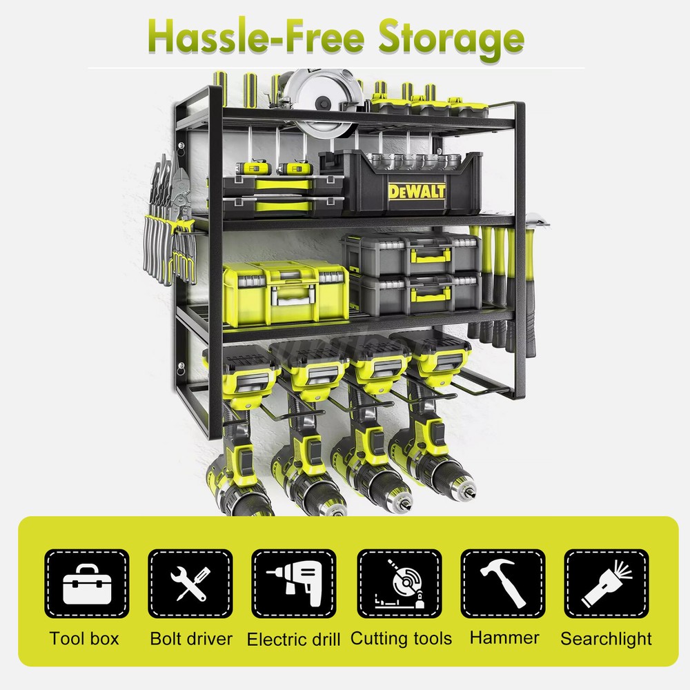 Power Tool Organizer Wall Mount Extended Large Heavy Duty 4 Layer 4 Drill Holder