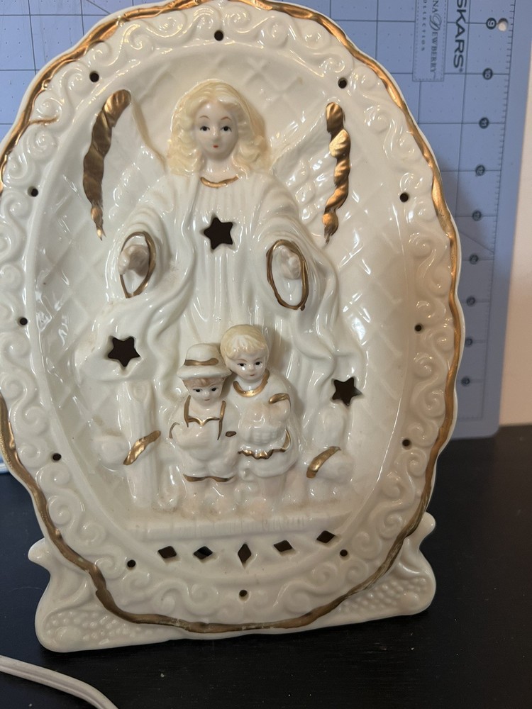 9” Tall Porcelain Ceramic Guardian Angel Night Light