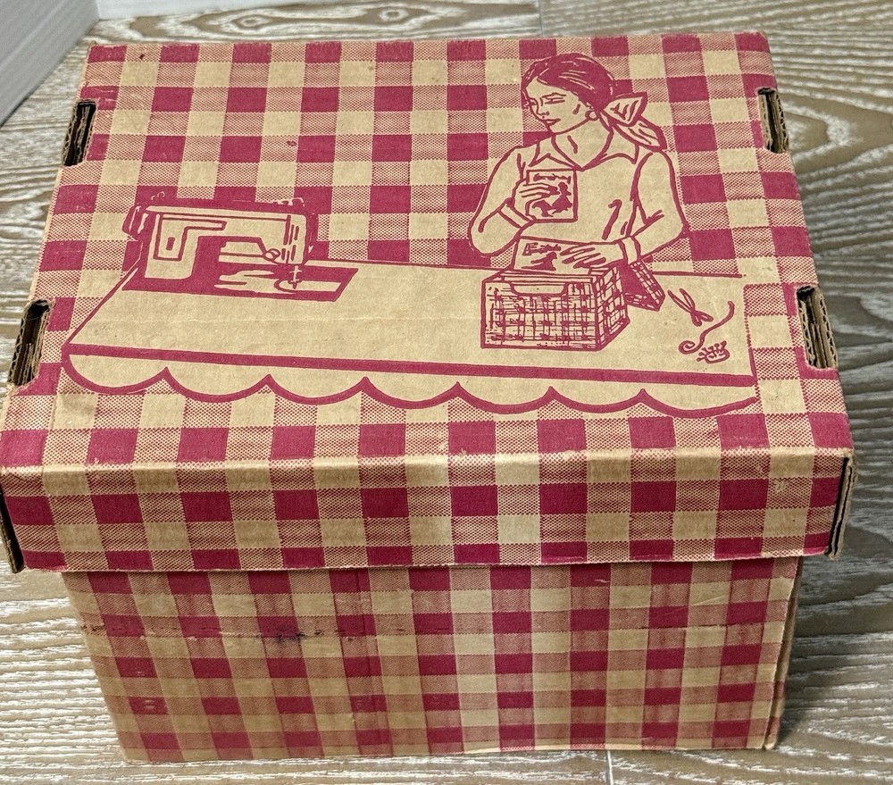 Vintage Cardboard Lone Star Sewing Patterns Storage Box Red Gingham