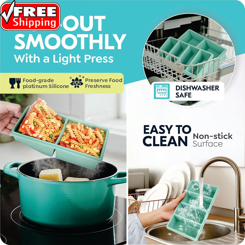 Silicone Soup Freezer Molds with Lids, 2 Cup & 1 Cup Combo, Soup Container Style