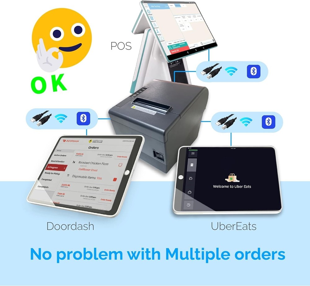Multi Bluetooth Printer For Doordash, Ubereats, Skip, Square, Clover.