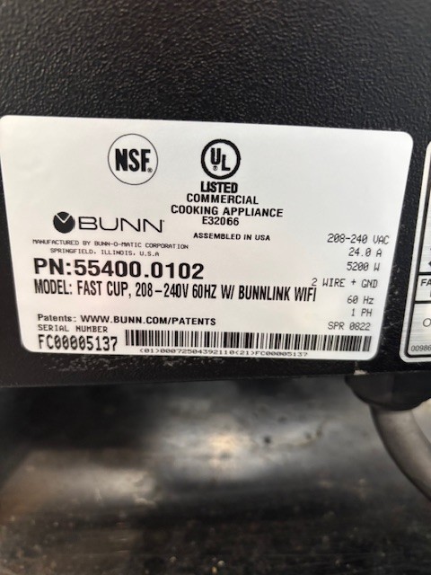 Bunn Fast Cup Bean to Cup coffee machine