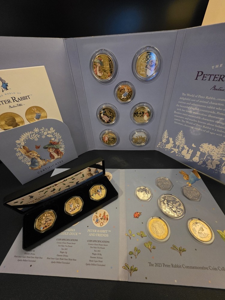 3 X Complete Peter Rabbit Coin Sets, See Description For What's Included