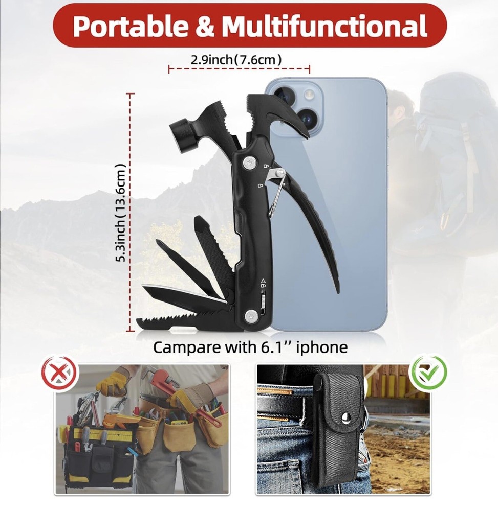 Hammer Multi Tool Camping Accessories Survival Gear Multi Tools With Nylon Case