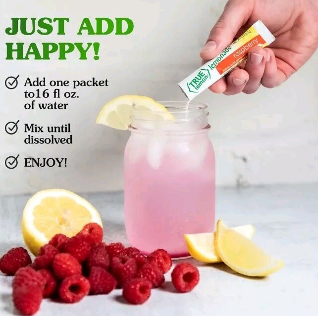 6 PACK True Lemon Raspberry Lemonade Stevia Sweetened Drink Mix - 60 Packets