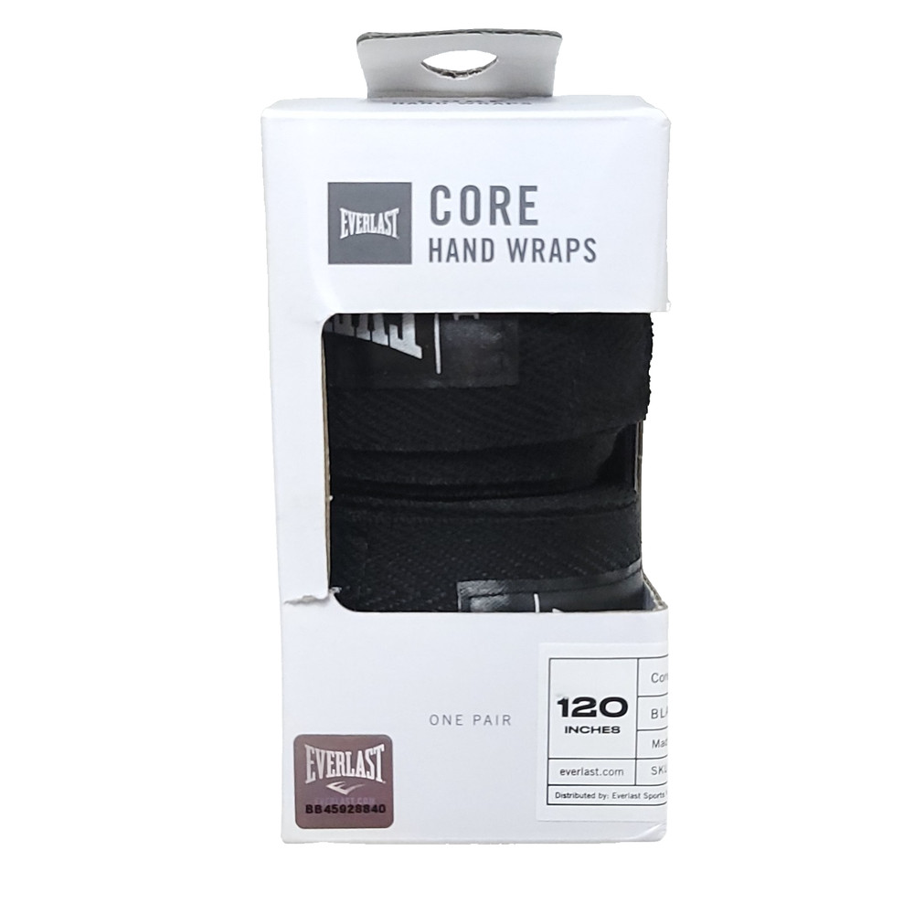 Everlast Core Hand Wraps - 120 Inch - Black, Boxing MMA Protective
