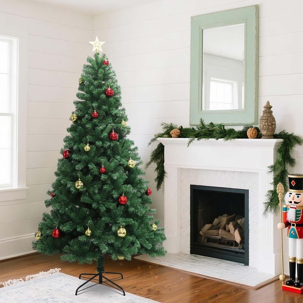 6/7FT Artificial Pre-Lit Christmas Tree Premium Hinged Lighted Pine Holiday Tree
