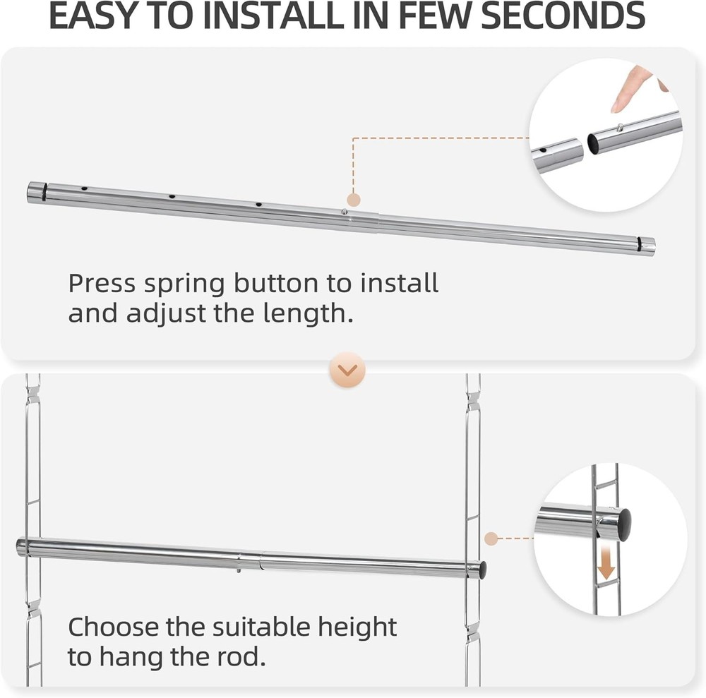 Adjustable Chrome Hanging Closet Rod - Space-Saving Organizer for Versatile Use