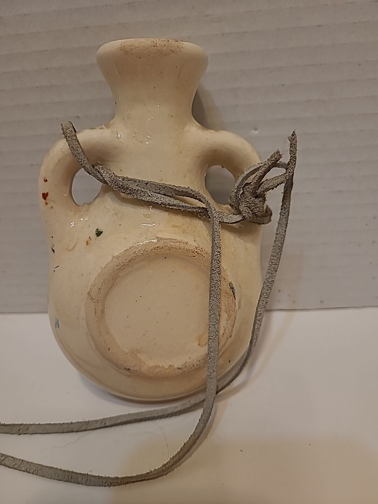 Vintage Ceramic Canteen With Fish Design Leather Strap
