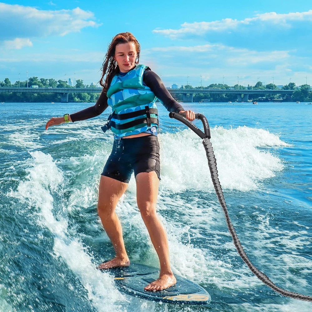 25ft Wakesurf Rope with EVA Handle, 6 Sections Floating Grey & Black