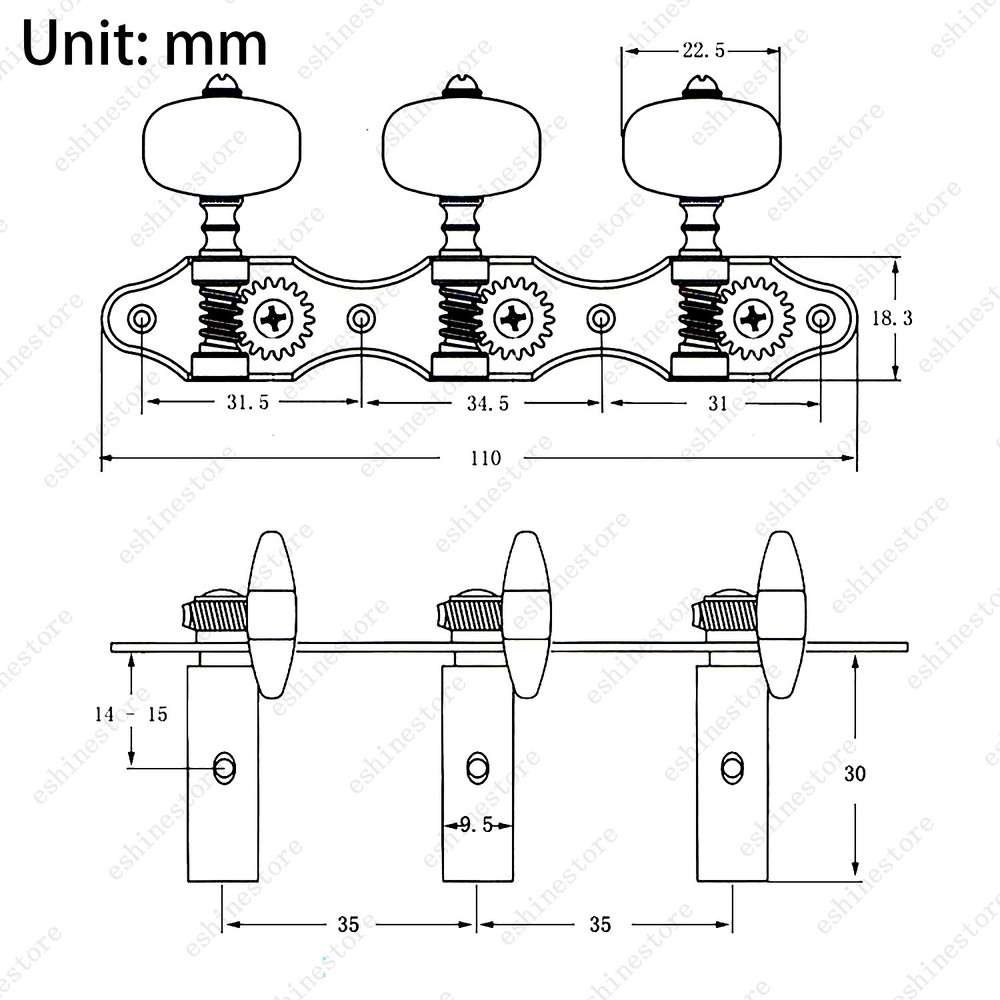 3Left + 3Right Guitar Tuner Machine 1:18 Ratio for Classical Guitar - Chrome