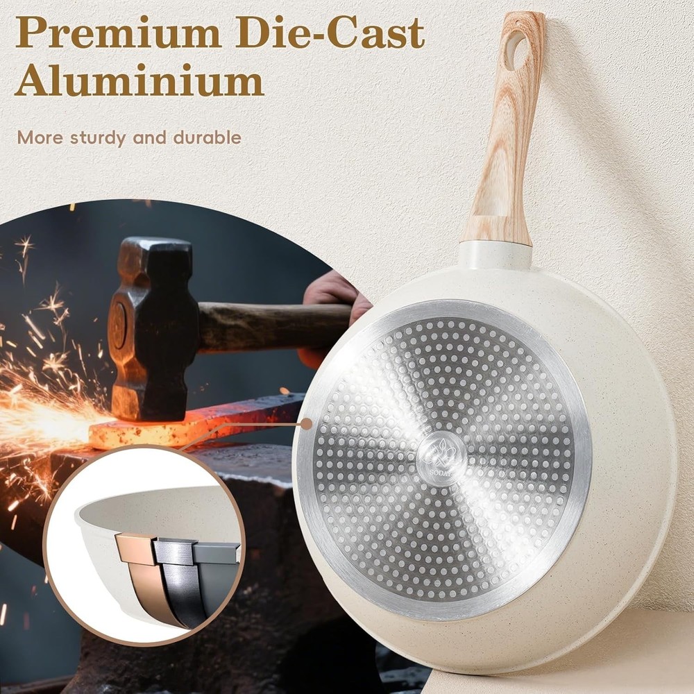 Effortless Cooking: 12 Pcs Nonstick White Granite Cookware Set with Lids