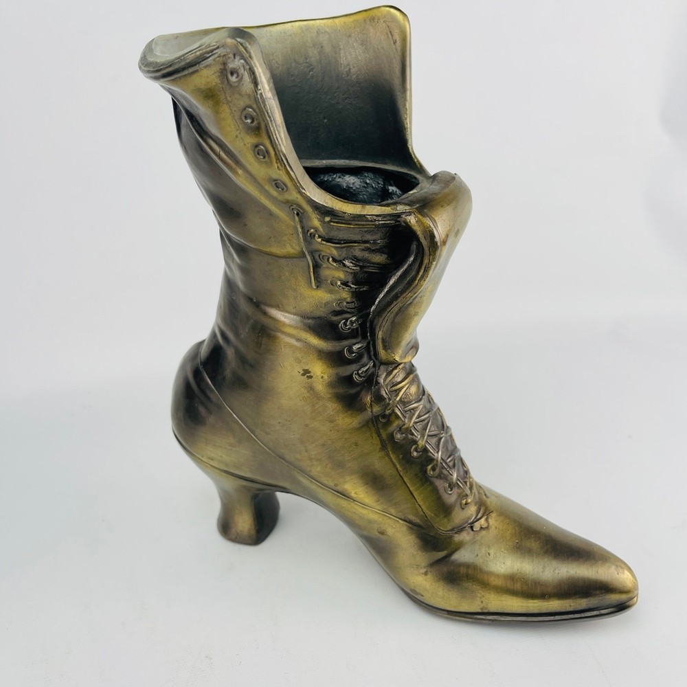 Victorian Brass Lace Up Boot Vase / Decor 9 1/2”