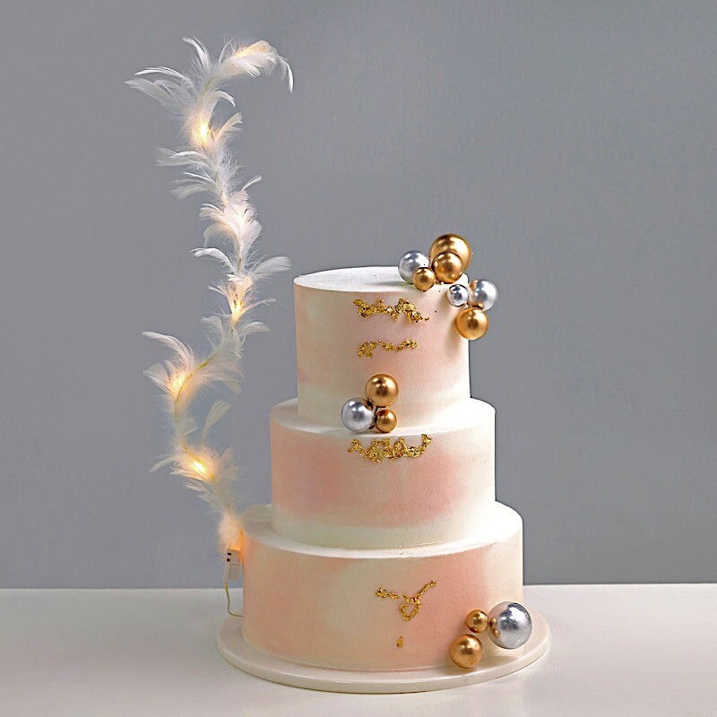 WARM WHITE Real Feathers Adjustable Light Up LED CAKE TOPPER Party Decorations