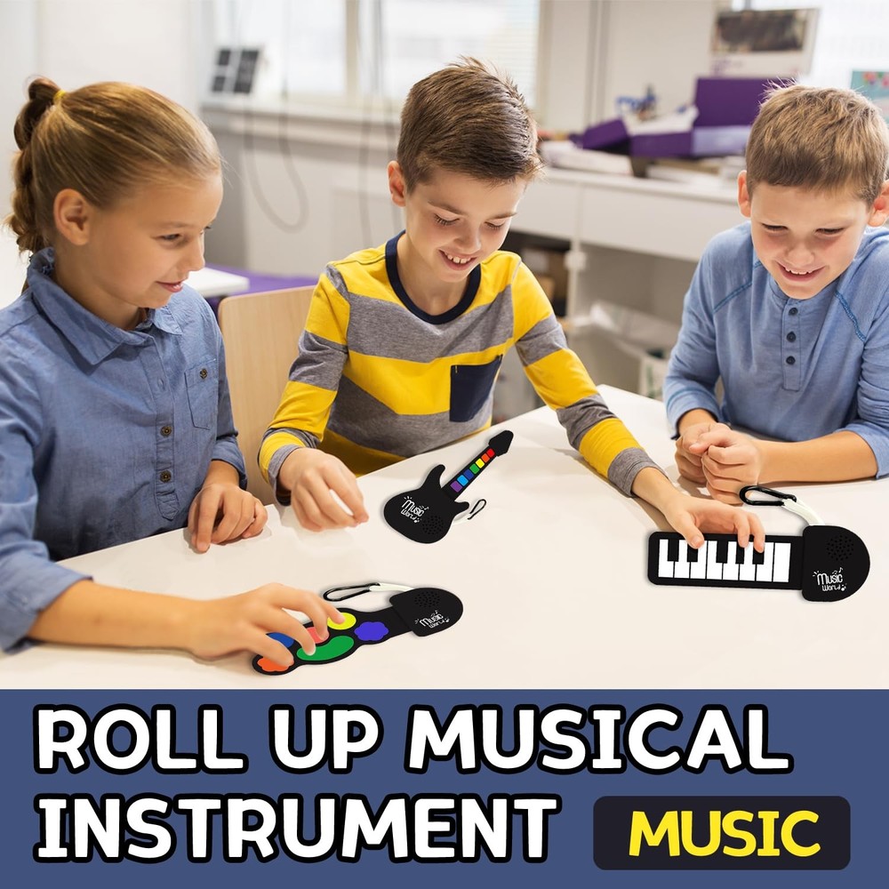 Mini Roll up Silicone Musical instuments Real Playable Keychain Set Thumb On-...
