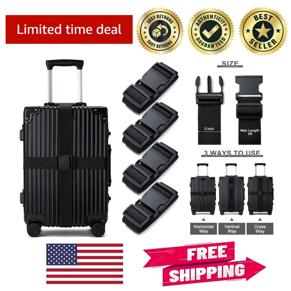 Durable Adjustable Luggage Straps Set - Bright Colors for Easy Identification