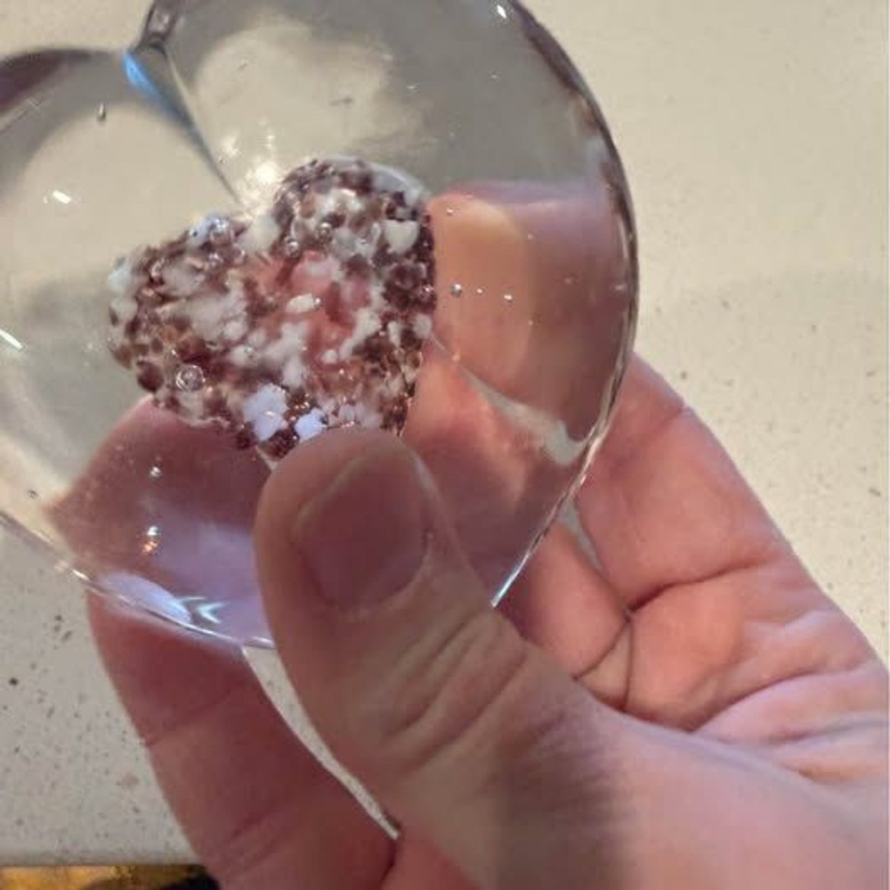 Glass Heart Paperweight w/ Crushed Shells Inside
