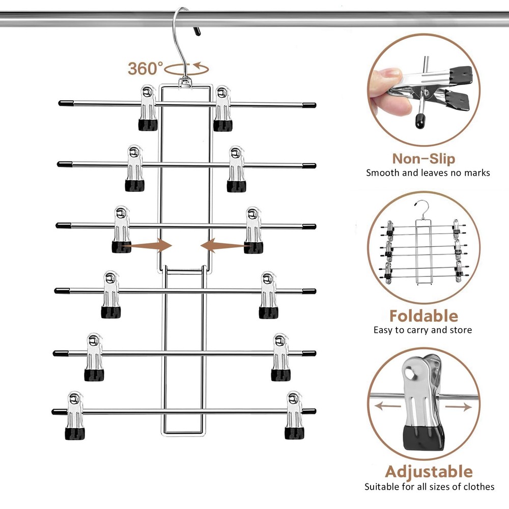 Pants Hangers with Clips,Space Saving Hanging Closet 2 pack, Silver