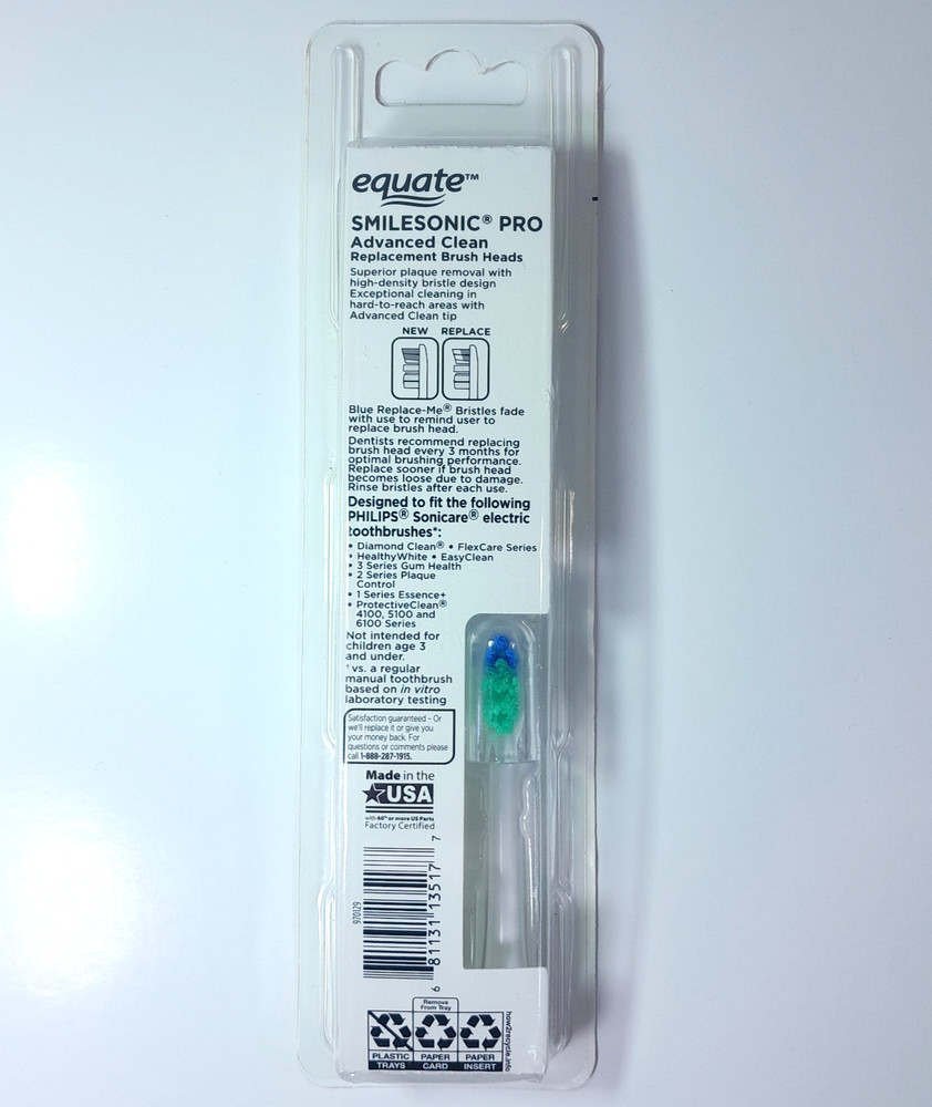 Equate SmileSonic Advanced Clean Replacement Toothbrush Heads Medium