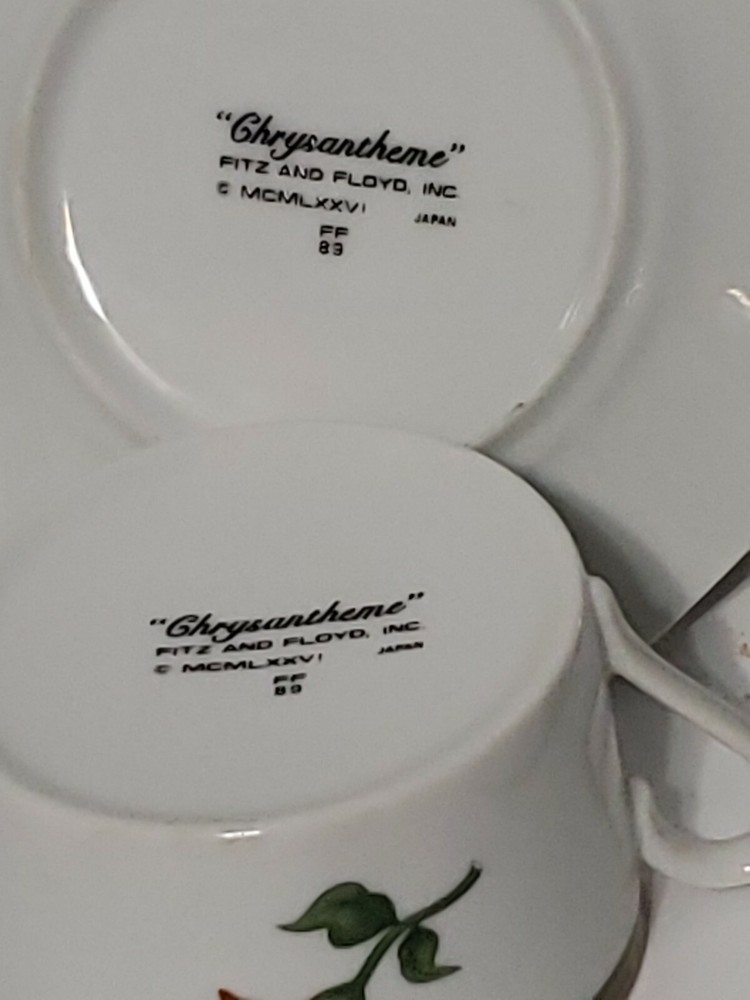 Fitz & Floyd Chrysantheme 89 Cup and Saucer, 2 Sets