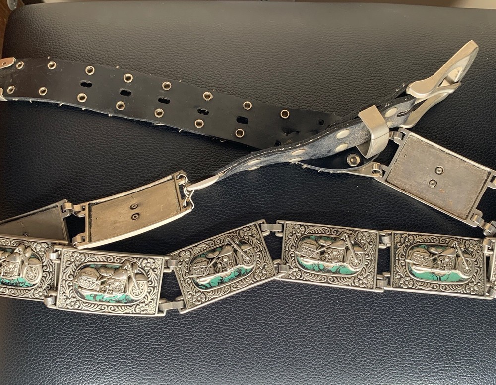 Metal Linked Motorcycle Belt Turquoise Biker