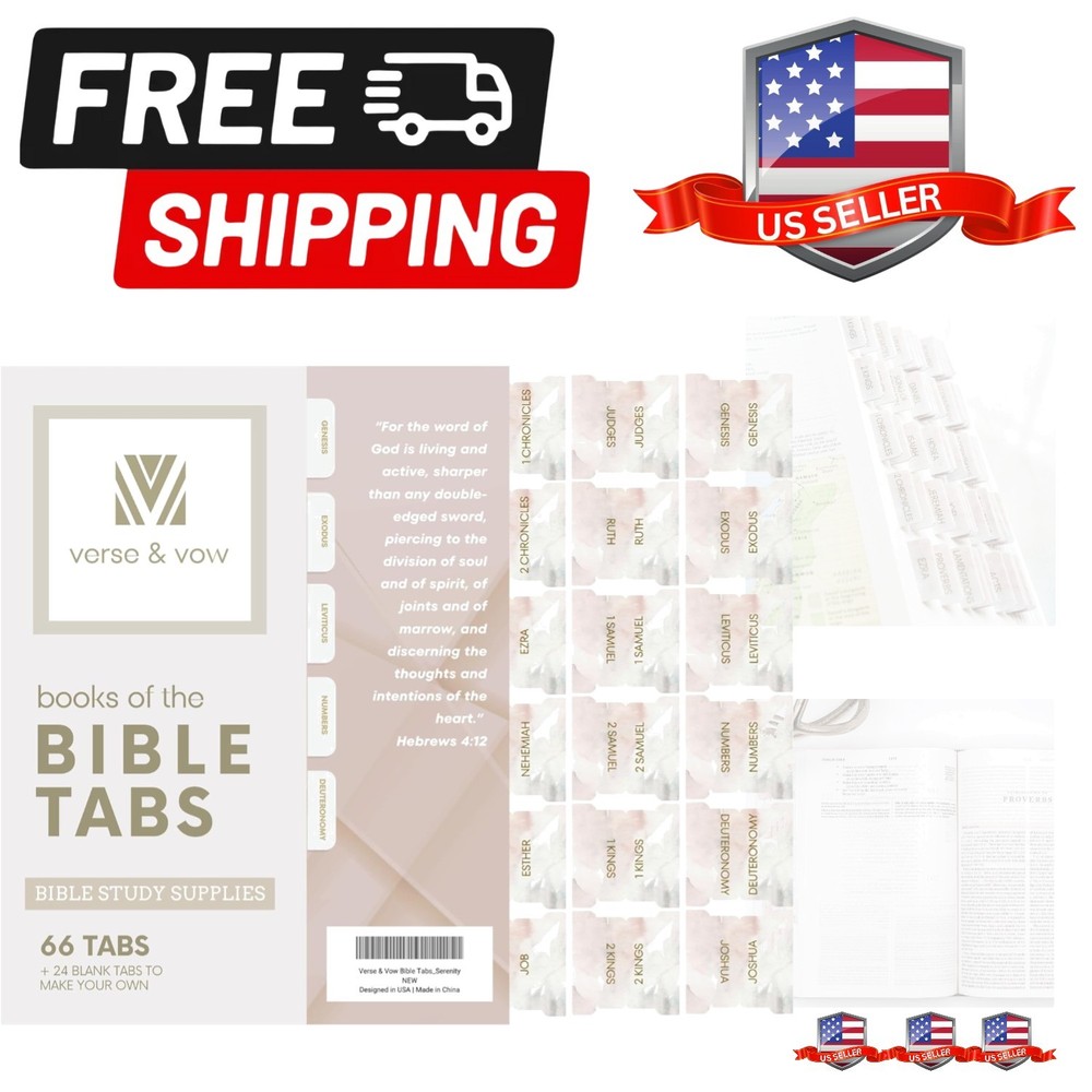 Bible Tabs, Serenity - 66 Tabs + 24 Blanks, Laminated Gold Embossed, Durable ...