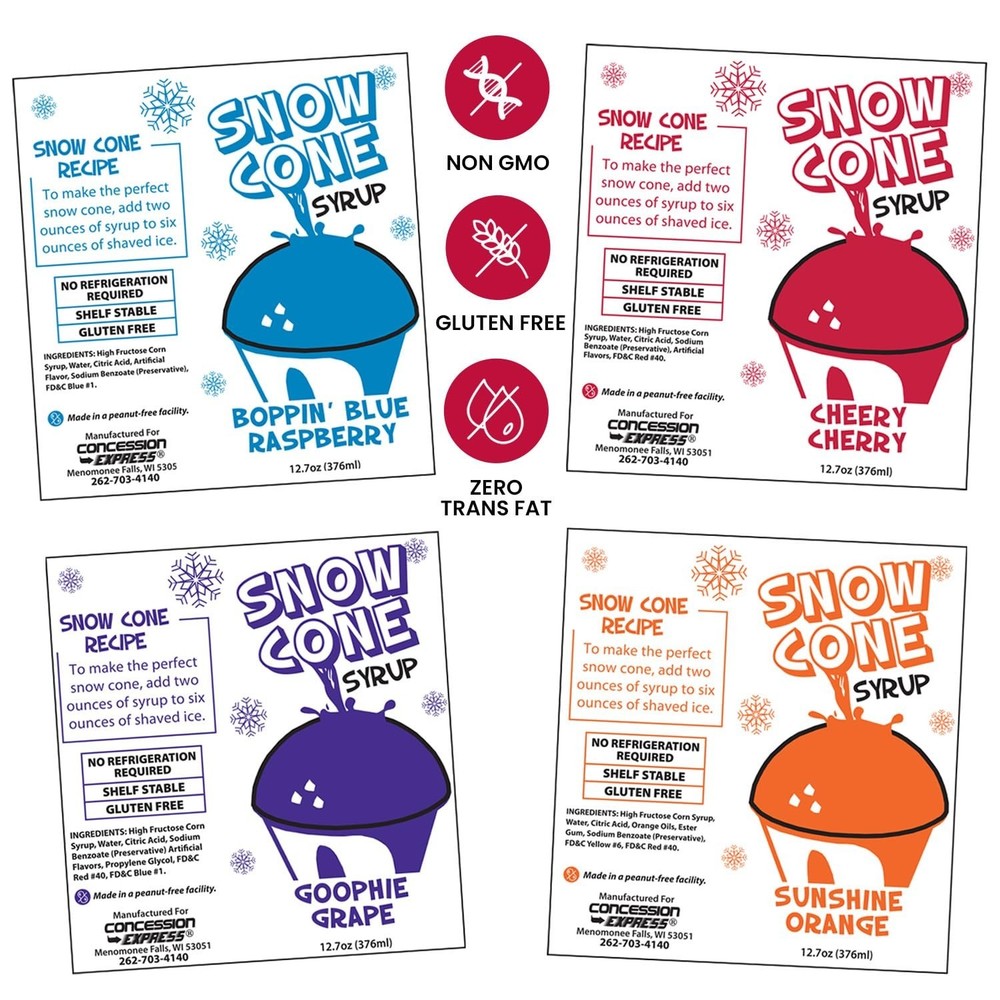 12.7oz Sno-Cone Syrups 4 Pack