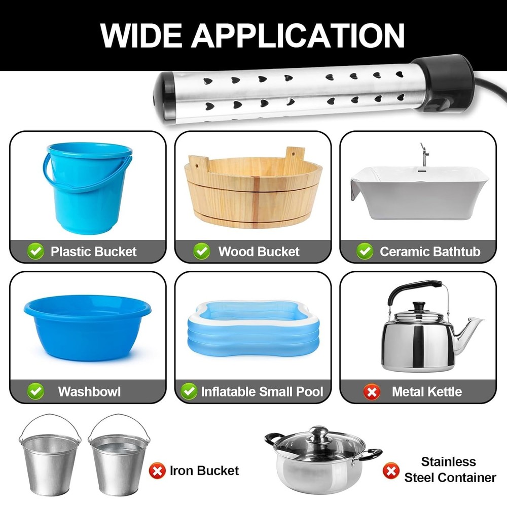 2000W Stainless Steel Water Heater with Digital Thermometer Portable Bath Poo...