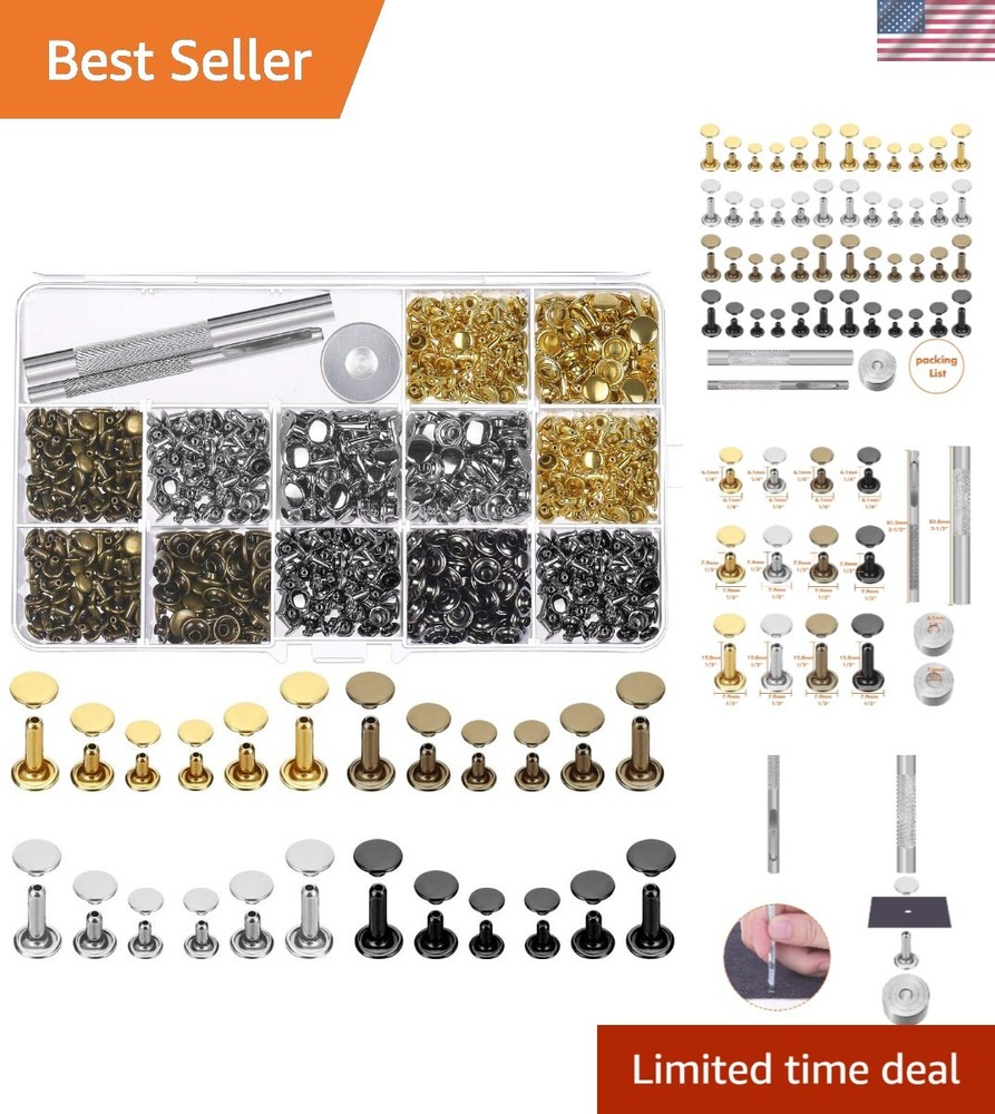 Durable Copper Leather Rivets Kit: 480 Sets with 3 Tools for Creative Projects
