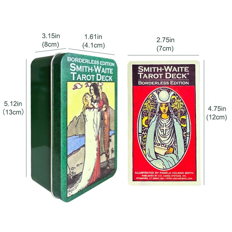 Borderless Classic Smith Ride Tarot 78 Card Silver Foil Edge Guidebook Tin Box