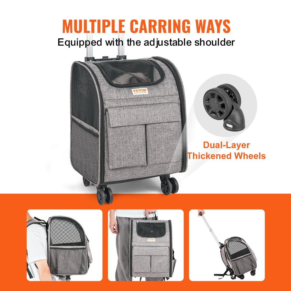 Rolling Pet Carrier Backpack with Removable Wheels for Under 18LBS, Large Soft S