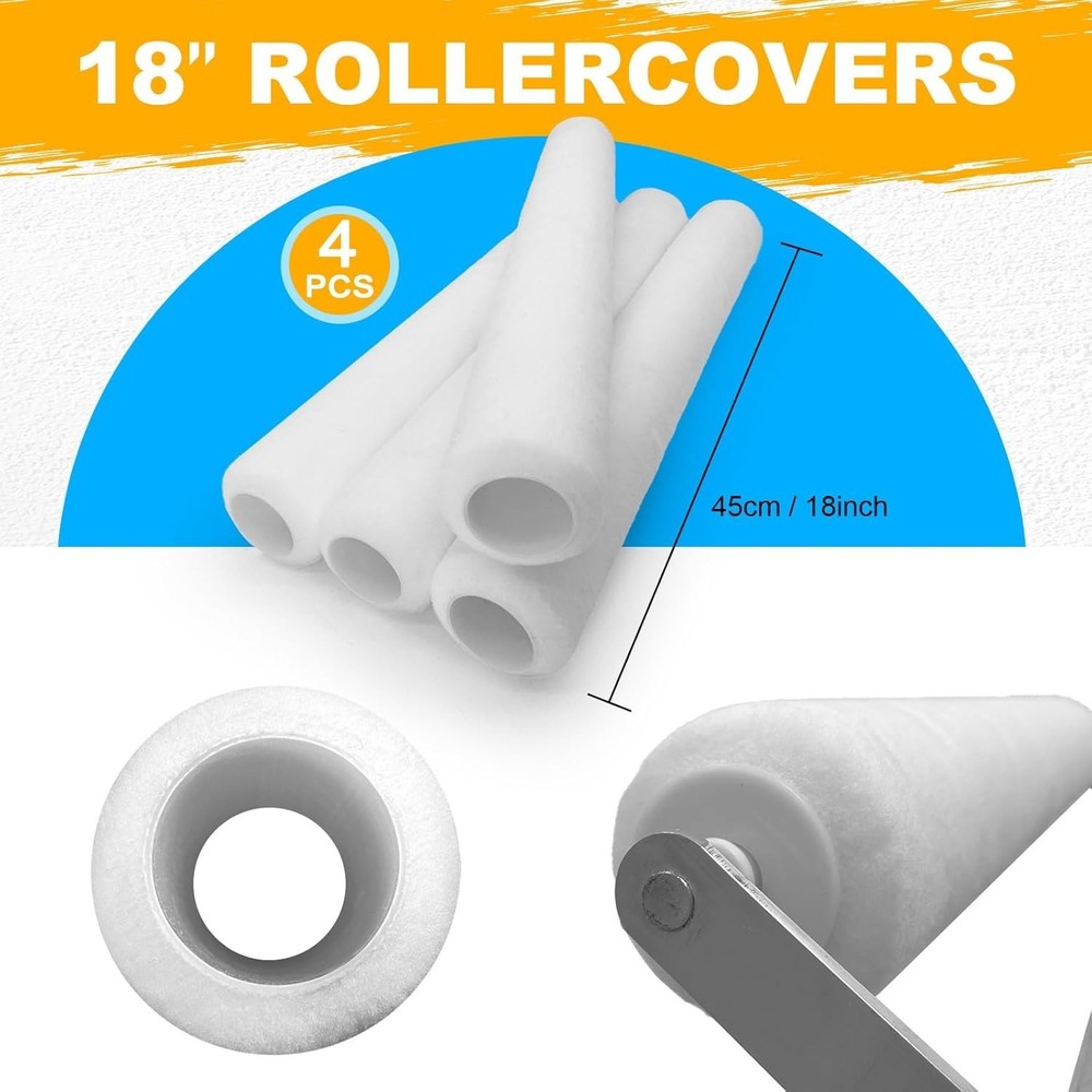 7 Pcs 18 Inch Paint Roller Kit, 14"-25" Adjustable Roller Frame, 2-4.7ft Thicken
