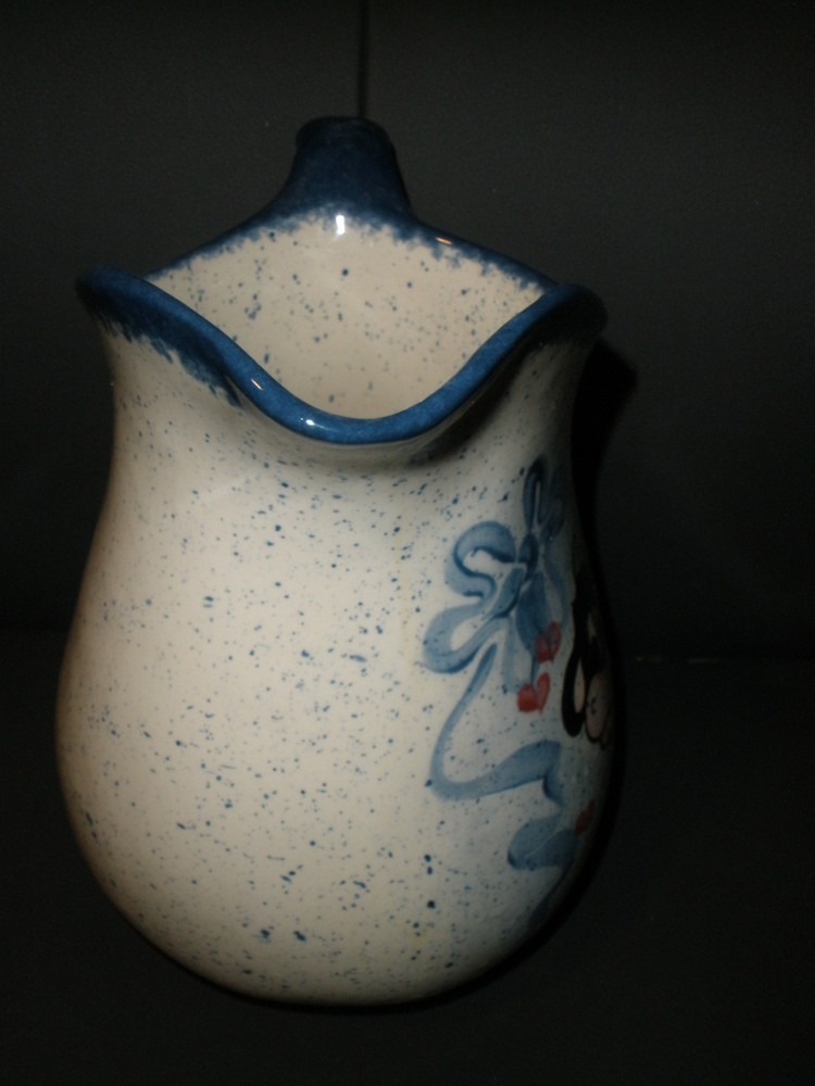 Large Hand Painted Ceramic Pitcher with Cow 9" Tall